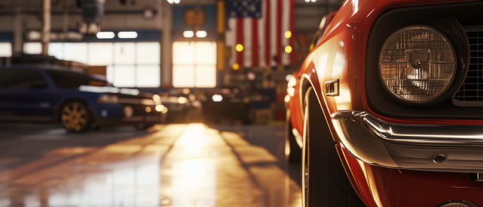 A car parked in a garage